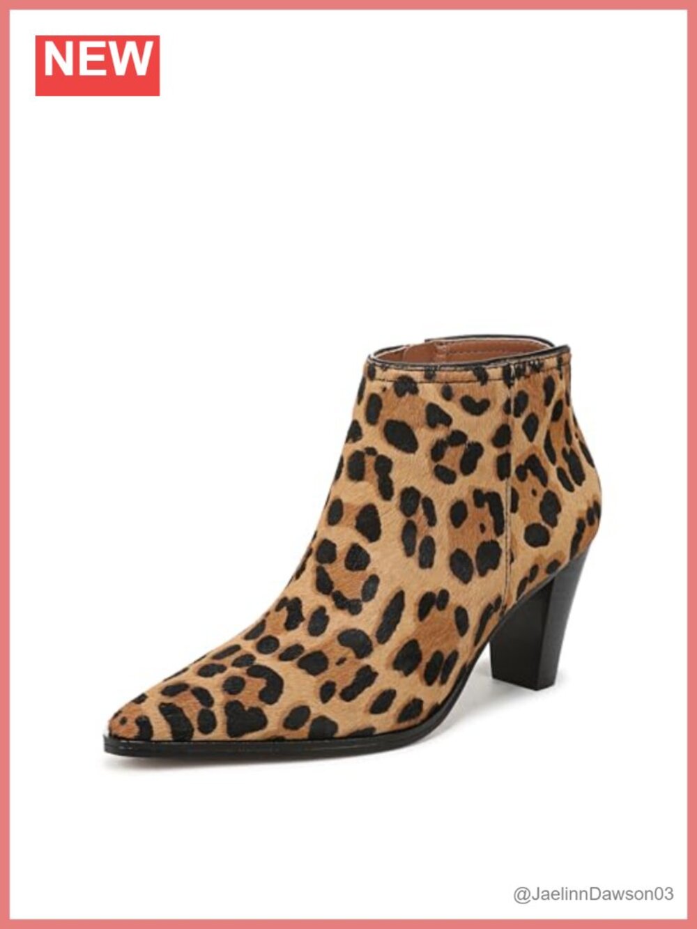 Franco Sarto Women's Ankle Bootie Leopard Calf Hair Pointed Toe Zip Block Heel